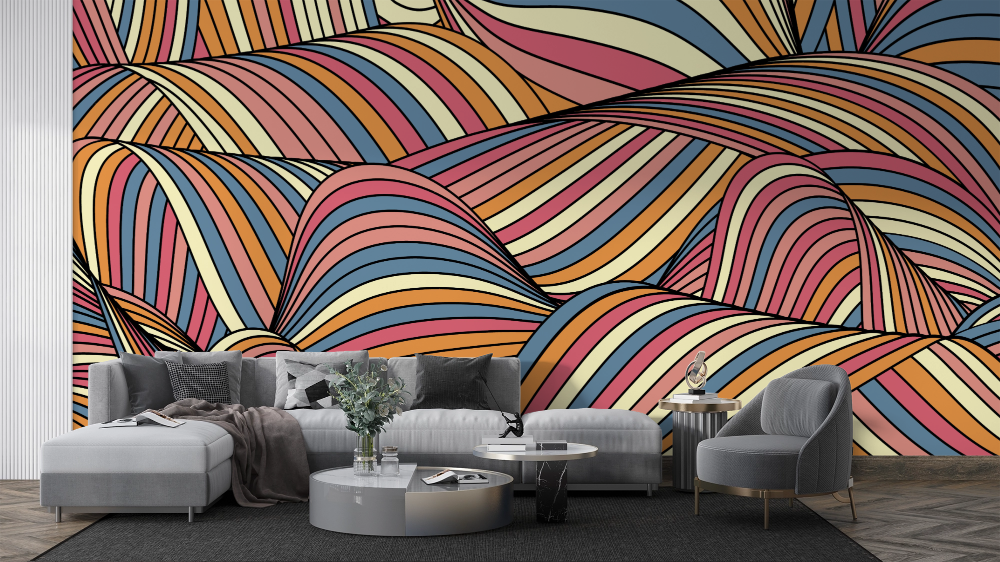 Papier peint rétro - collines de lignes multicolores