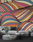 Papier peint rétro - collines de lignes multicolores