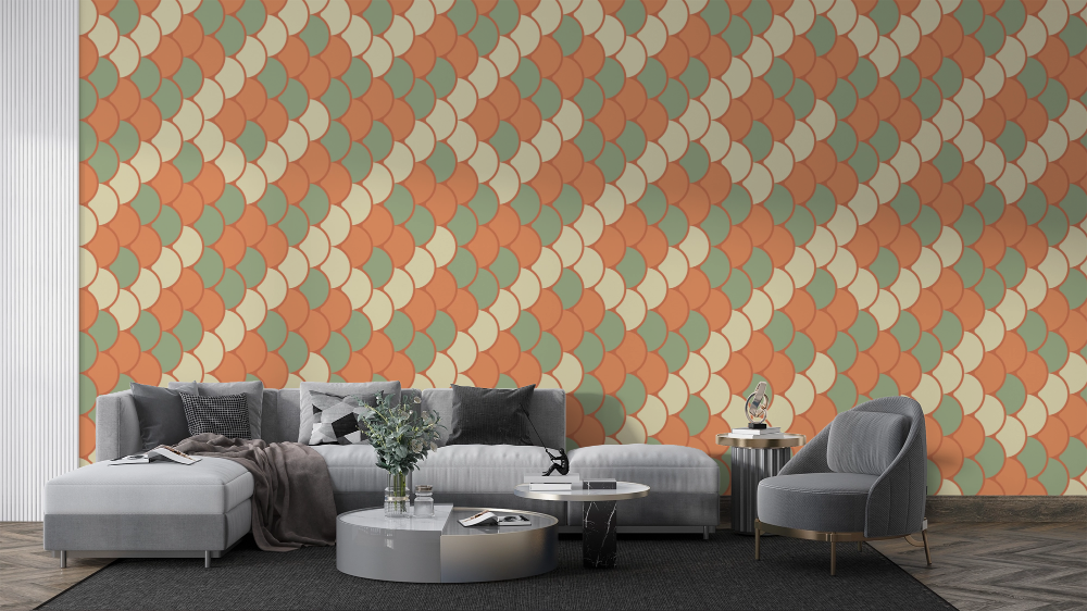 Papier peint rétro - losanges géométriques orange et beige