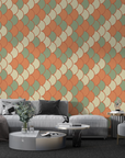 Papier peint rétro - losanges géométriques orange et beige