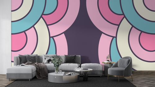 Papier peint rétro - arcs de cercle rose et mauve
