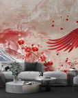 Papier peint animaux - phénix rouge volant près du mont fuji