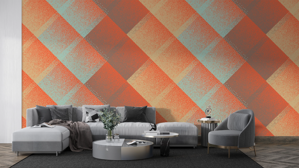 Papier peint rétro - carreaux graphiques orange pastel