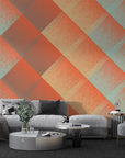 Papier peint rétro - carreaux graphiques orange pastel