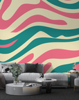 Papier peint rétro - lignes abstraites rose et vert