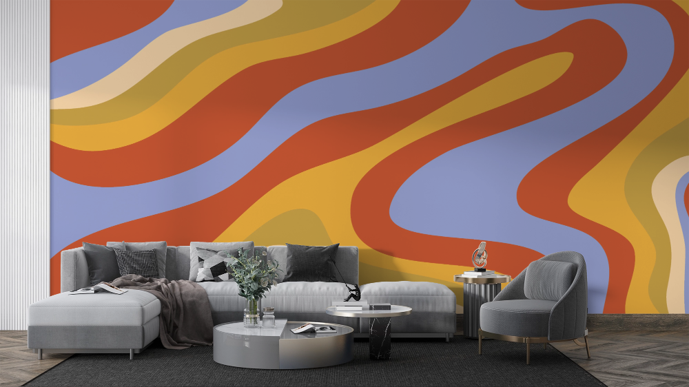 Papier peint rétro - vagues psychédéliques multicolores