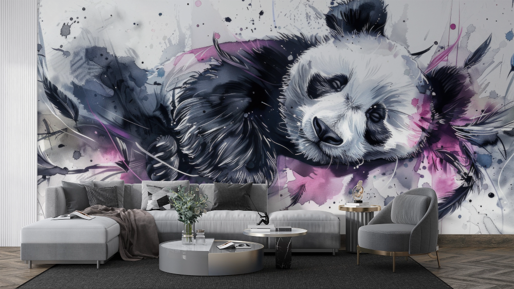 Papier peint animaux - panda géant couché style aquarelle