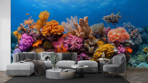 Papier peint nature - récif de corail et fonds marins azur