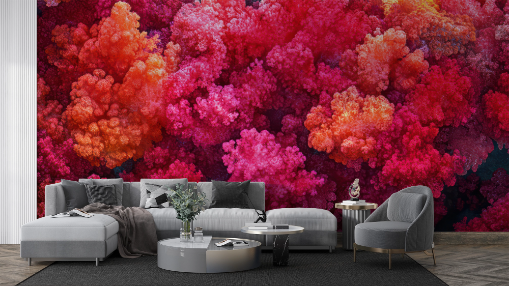 Papier peint nature - coraux roses et faune sous-marine