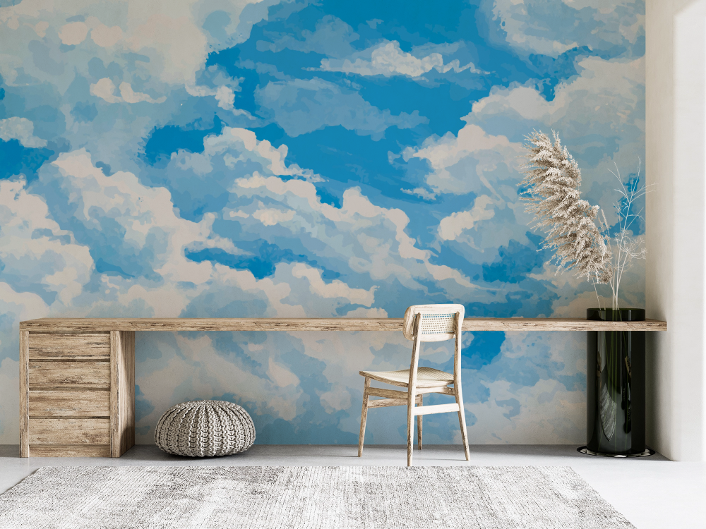 Papier peint nature - cumulus blancs dans le ciel d'été