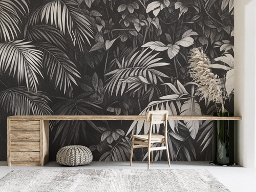 Nature wallpaper - tropical foliage in black and white