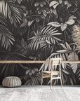 Papier peint nature - feuillage tropical en noir et blanc