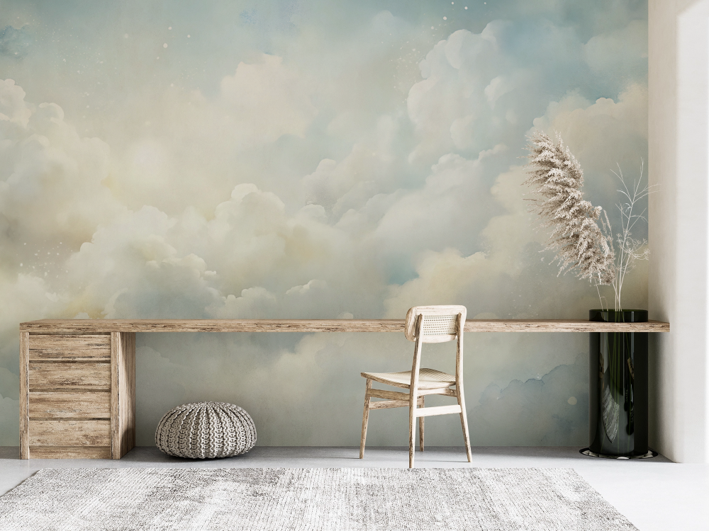 Papier peint nature - grands nuages blancs dans le ciel
