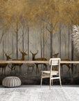 Papier peint animaux - harde de cerfs dans la forêt d'automne