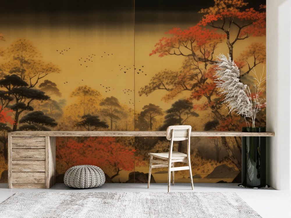 Papier peint nature - paysage de forêt asiatique d'automne