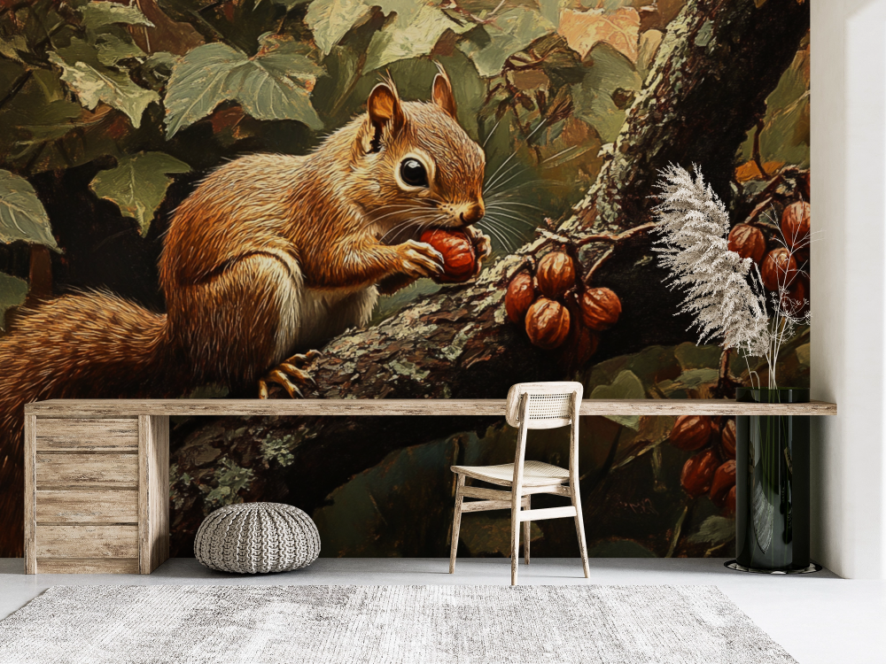 Papier peint animaux - écureuil gourmand sur une branche