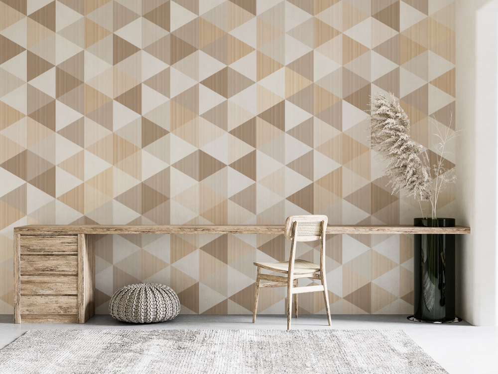 Papier peint géométrique - mosaïque de triangles beige et crème