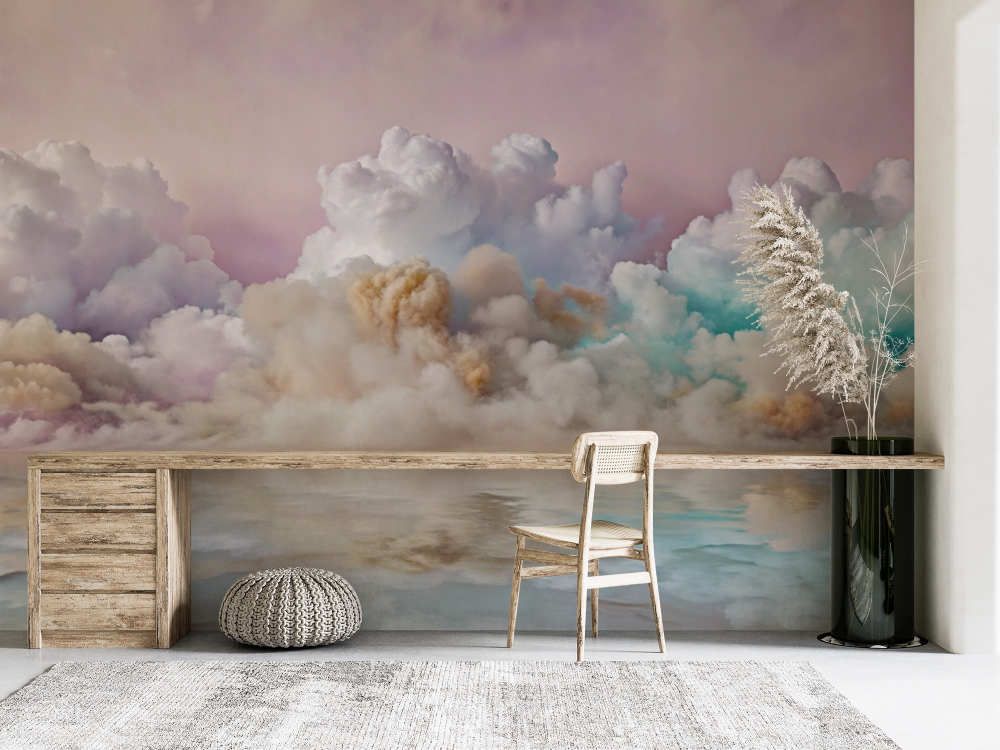 Papier peint nature - nuages colorés se reflétant sur l'eau