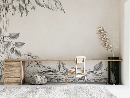 Nature wallpaper - drawn wild flower frieze
