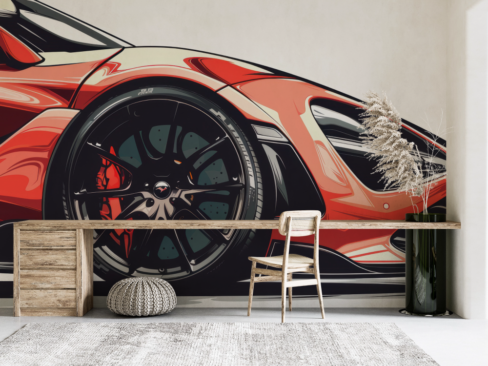 Papier peint voitures - gros plan sur une voiture de sport rouge