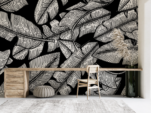Nature wallpaper - exotic jungle in black and white