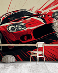 Papier peint voitures - bolide de course rouge et blanc sur piste