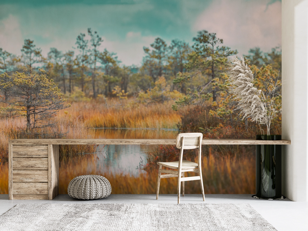 Papier peint nature - paysage de plaine sauvage et rivière