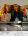 Papier peint animaux - silhouette d'ours dans la forêt au soleil
