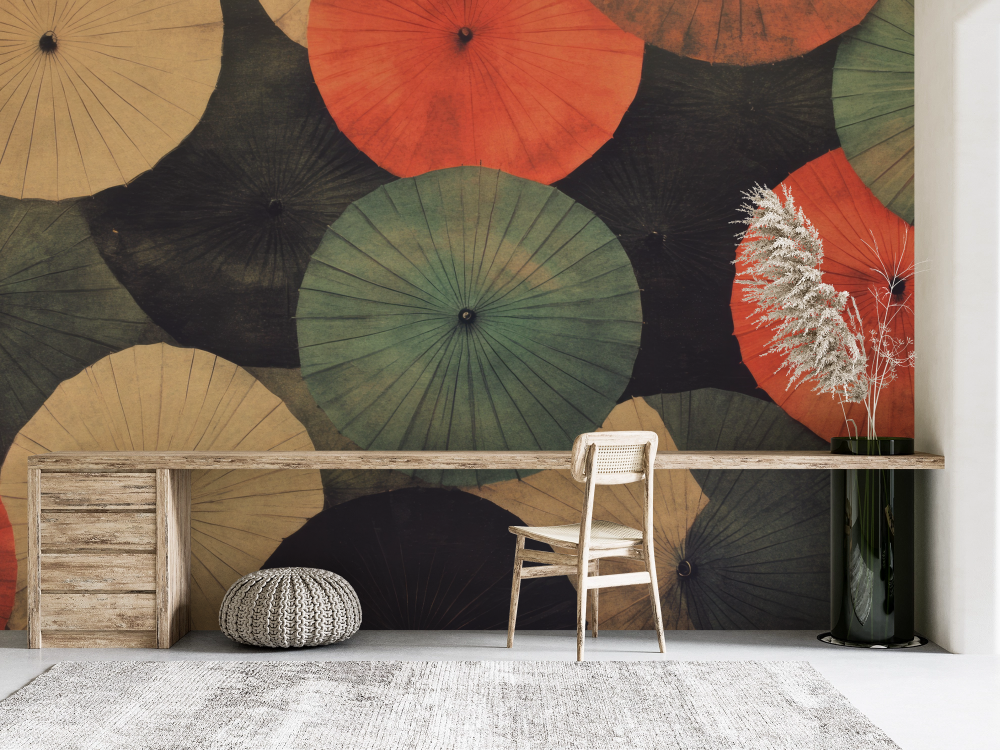 Papier peint nature - motifs d'ombrelles japonaises d'antan