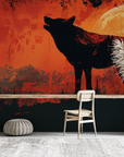 Papier peint animaux - loup noir hurlant à la lune géante