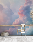 Papier peint nature - grands nuages roses et mauves