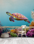 Papier peint animaux - tortue de mer glissant sur les coraux