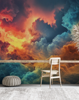 Papier peint nature - ciel d'orage aux reflets orange et bleus