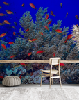 Papier peint nature - banc de poissons tropicaux autour des coraux