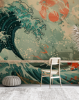 Papier peint nature - grande vague japonaise et carpe koï