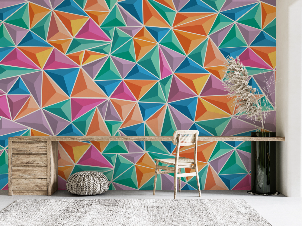 Papier peint géométrique - mosaïque de triangles multicolores