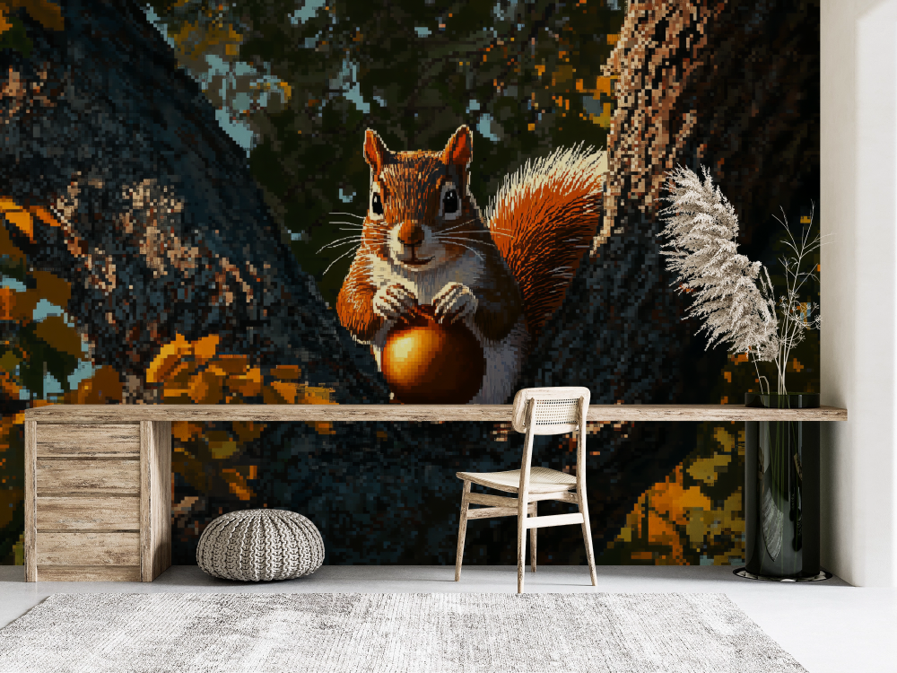 Papier peint animaux - écureuil sur une branche en automne