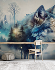 Papier peint animaux - loup mystique dans la forêt enneigée