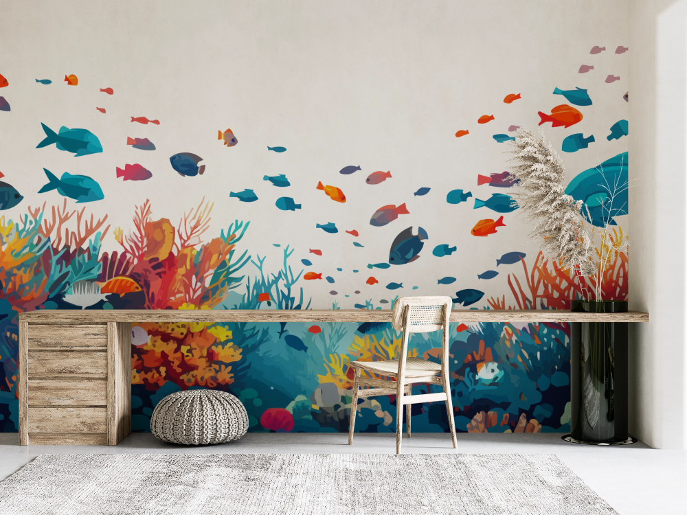 Papier peint nature - poissons tropicaux et barrière de corail