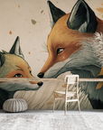 Papier peint animaux - couple de renards dans les feuilles d'automne