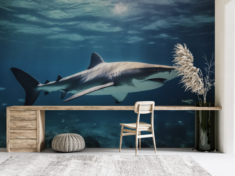 Papier peint animaux - requin blanc dans l'océan azur