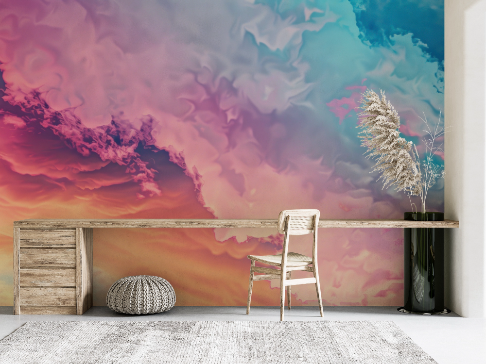 Papier peint nature - nuages colorés pastel dans le ciel