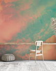 Papier peint nature - nuages vert émeraude et rose au coucher du soleil