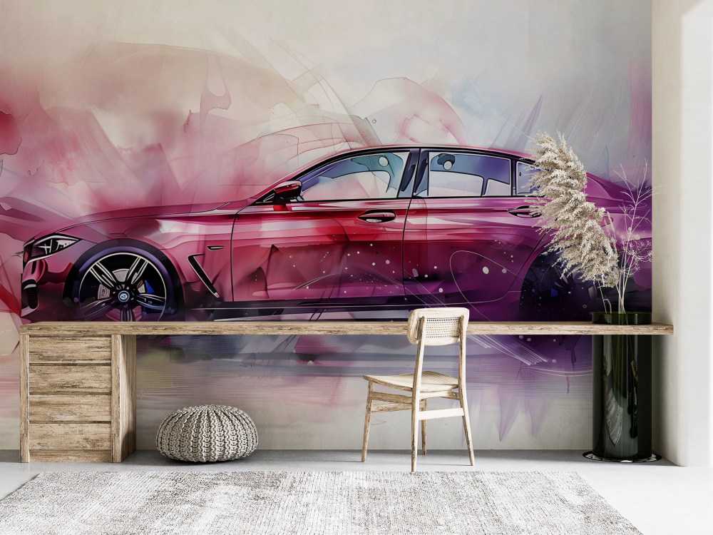 Papier peint voitures - voiture de sport mauve effet aquarelle