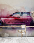 Papier peint voitures - voiture de sport mauve effet aquarelle