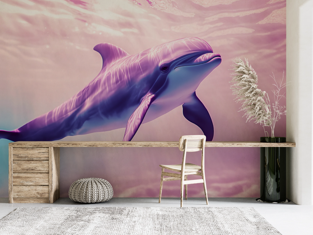 Papier peint animaux - dauphin bondissant sous un ciel rose