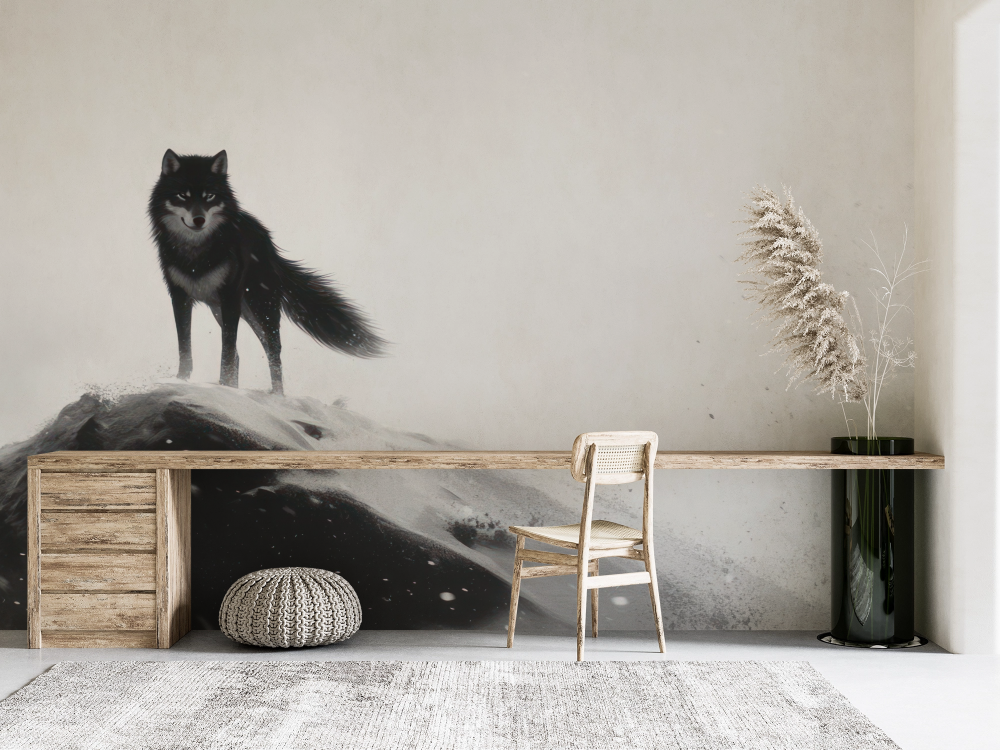 Papier peint animaux - loup solitaire au sommet enneigé