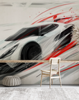 Papier peint voitures - bolide de course futuriste blanc et rouge