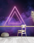 Papier peint géométrique - triangle néon violet et nuages sombres