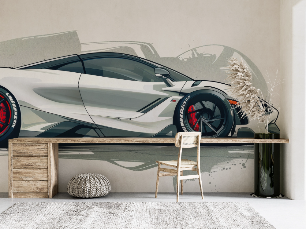 Papier peint voitures - voiture de sport blanche sur fond clair